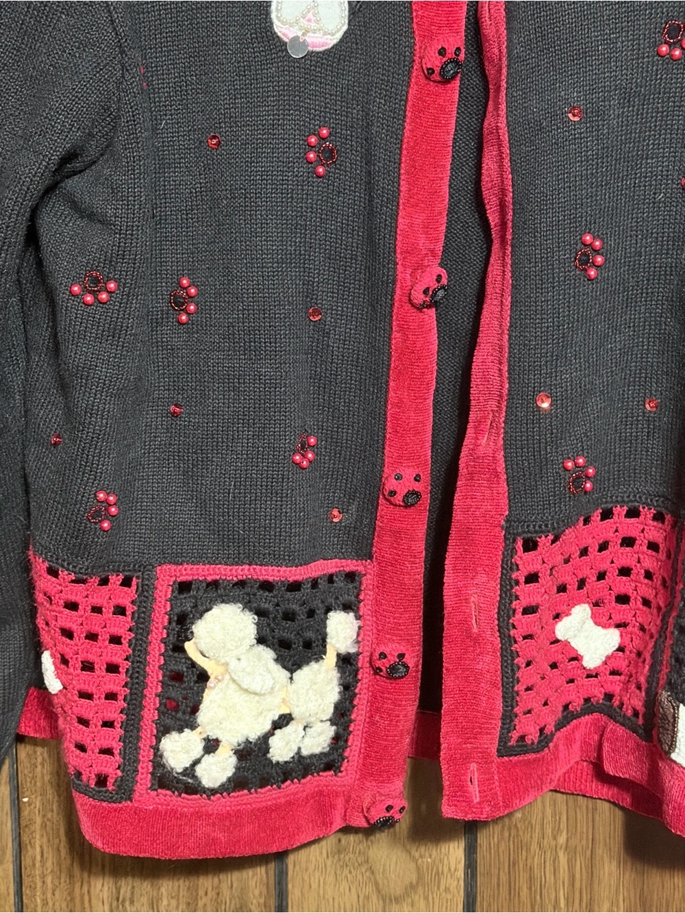 berek Black & Red Dog Motif Cardigan Sweater - Picture 2 of 10